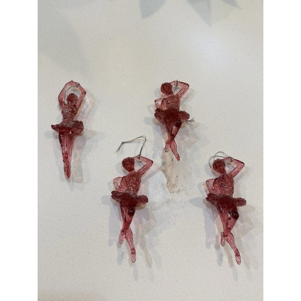 Pink Acrylic‎ Ballerina Ornaments Hanging Set Of 4